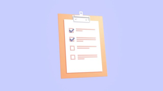 Animated Questionnaire Clipboard, To do list With Checkmarks, Question mark Symbol, Interview, List, Survey. Conceptual 3d Animation Video Clip.