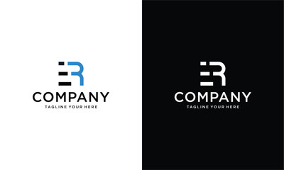 ER logo design vector icon symbol on a black and white background.