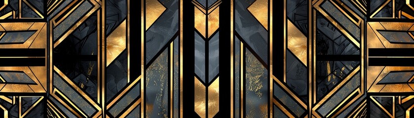An art deco style geometric pattern with gold and black design