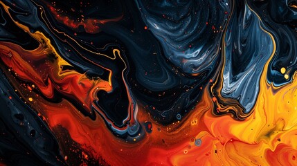 abstraction of paints in dark orange, yellow red and indigo colors