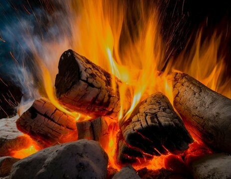 Des buches dans un feu de chemin&eacute;e 