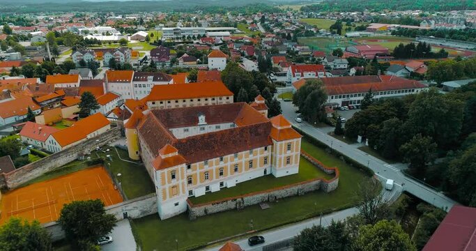 Aerial view of the medieval castle in Slovenski Bistrica in the center of the city