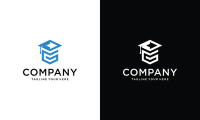 initial letter G for graduate education logo element with cap symbol icon on a black and white background.