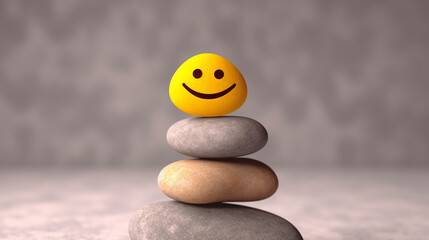 Positive emoji balances on Pebble pyramid - Powered by Adobe