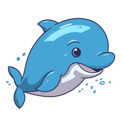Cute cartoon dolphin. Vector illustration isolated on a white background.