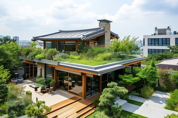 Fototapeta premium South Korean aesthetics with the tranquility of suburban life.