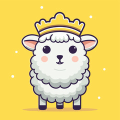 Cute sheep with crown. Vector illustration in flat design style.