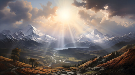Mountain Majesty: Sunrise and Sunset in Alpine Wonderland - obrazy, fototapety, plakaty