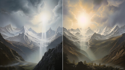 Mountain Majesty: Sunrise and Sunset in the Alps - obrazy, fototapety, plakaty