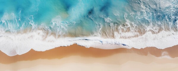 Top View of Beach Sand and Water Panorama. Generative AI