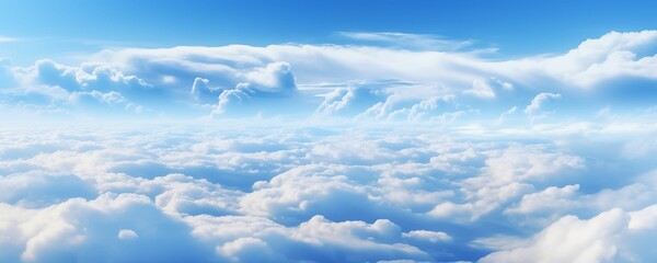 Plane View of Blue Sky with Clouds at Summer Banner. Generative AI