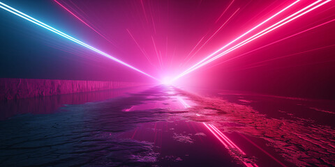 Viele wunderschöne pink leuchtende Elemente in 3D als Hintergundmotiv im Querformat für Banner, ai generativ
