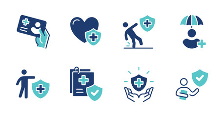 people life insurance icon set safety health assurance policy medical shield service vector with aid cross symbol illustration