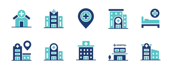 hospital and clinic buildings icon set health care architecture medical business vector illustration for web and app