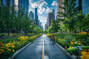 Fototapeta premium Professional Photography of a Bicycle-Friendly Cityscape, Generative AI