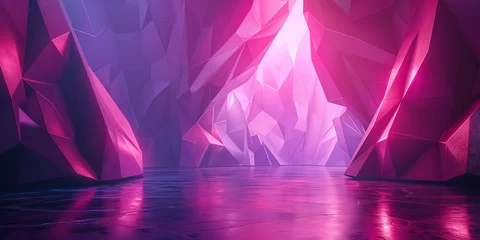 Fotobehang Viele wunderschöne pink leuchtende Elemente in 3D als Hintergundmotiv im Querformat für Banner, ai generativ © www.freund-foto.de