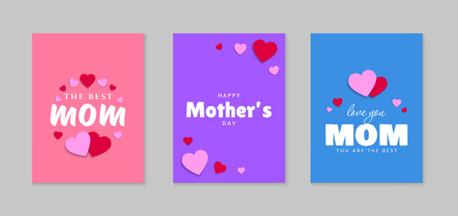 Fototapeta na wymiar Happy mother's day. Set of Mother's Day greeting illustrations. Card, poster, gift design template. Vector