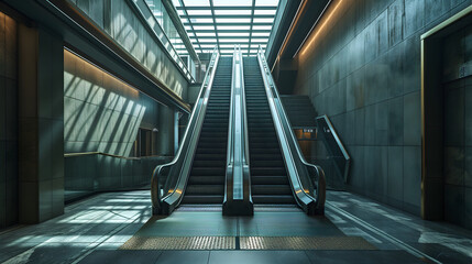 Urban Escalator: Glassy Stairway in Modern City Station