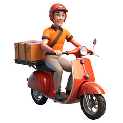 3d rendering delivery man riding a motorcycle with delivery box fast delivery illustration