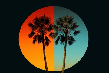 Serene Palm tree night contrast. Sun year. Generate Ai