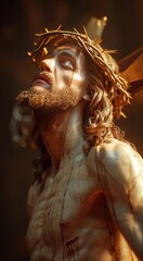 Jesus on a wooden cross, a powerful representation of Christian faith - Christian Illustration