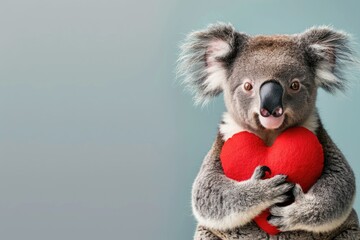 Cozy Koala and Heart: Fuzzy Love, AI Generative
 - obrazy, fototapety, plakaty