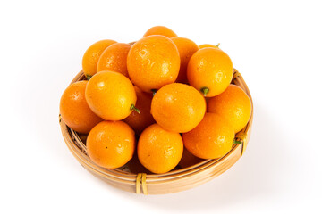 ripe cumquat or kumquat fruit isolated on white background