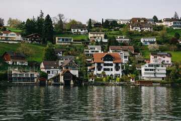 Fototapeta na wymiar Waterview on Swiss village near Lucerne, Switzerland.