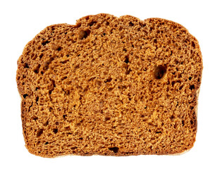 Slice of fresh tasty dark bread on white background in sunlight close-up. Isolated