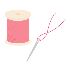 ピンク色の糸と針。手芸や裁縫をイメージしたベクターイラスト。