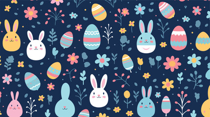 Happy Easter cute object pattern. flat vector illus - obrazy, fototapety, plakaty