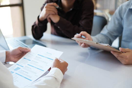 Job interview by manager and human resources, employment, recruiting people