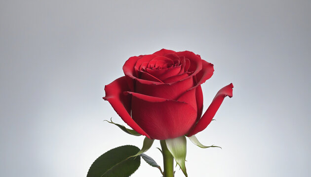 red rose isolated single flower on light backdrop 