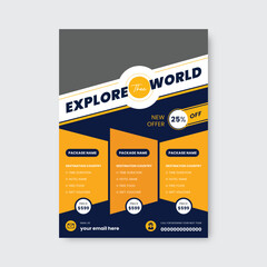 Travel poster or flyer pamphlet brochure design layout space for photo background. Yellow Travel flyer template for travel agency