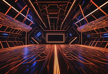 Fotobehang Futuristic stage cyber neon light shape Abstract arithmetic background © Fukurou