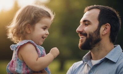 A man and his little daughter have fun together.