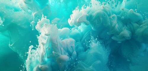 Color drop of aqua blue ans sea green paint underwater abstract background