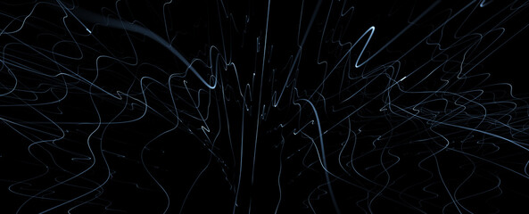 Abstract blue wavy blurred curves on a black illustration background. - 762138754