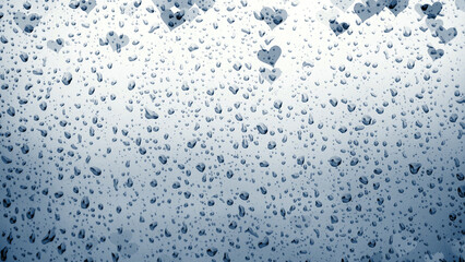 Sad rainy window with abstract illustrated hearts. - 762138772