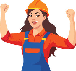 Confident female construction worker celebrating success