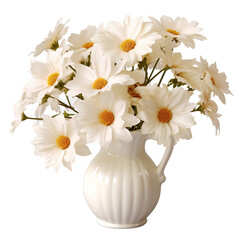 white flowers in vase isolated on transparent background
