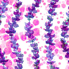 Floral seamless watercolor pattern of petals and leaves