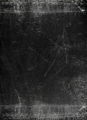 Grunge black scratched scary background, old film effect, dusty texture; empty space; wall banner; horizontal