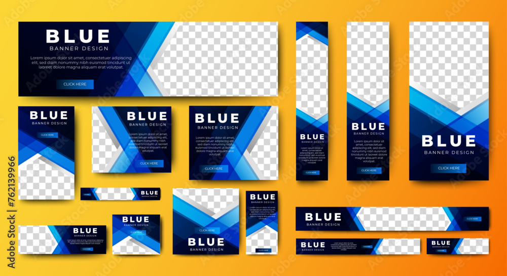 Sticker digital business web banners template design with space for image. blue background. vector