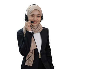 International businesswoman wearing a Muslim headscarf on transparent background,PNG	

