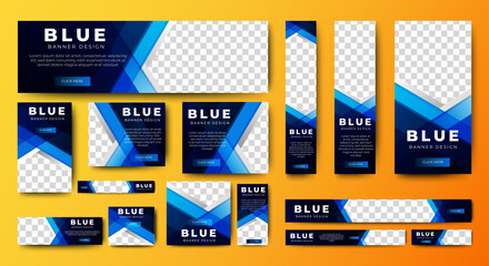 Digital Business Web banners template design with space for image. blue background. vector