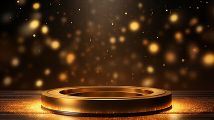 Obraz premium Golden podium for product presentation. Golden glitter background