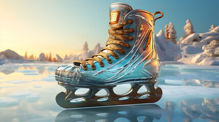 a pair of ice skates sit on the ice, generative ai
