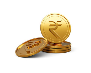 3d Stack Of Golden Indian Rupee Coins Shiny Rounded Coins Stack On White Background 3d Illustration