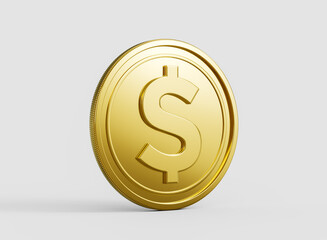3d Golden Shiny Rounded United States Dollar Coin Isolated On White Background 3d Illustration